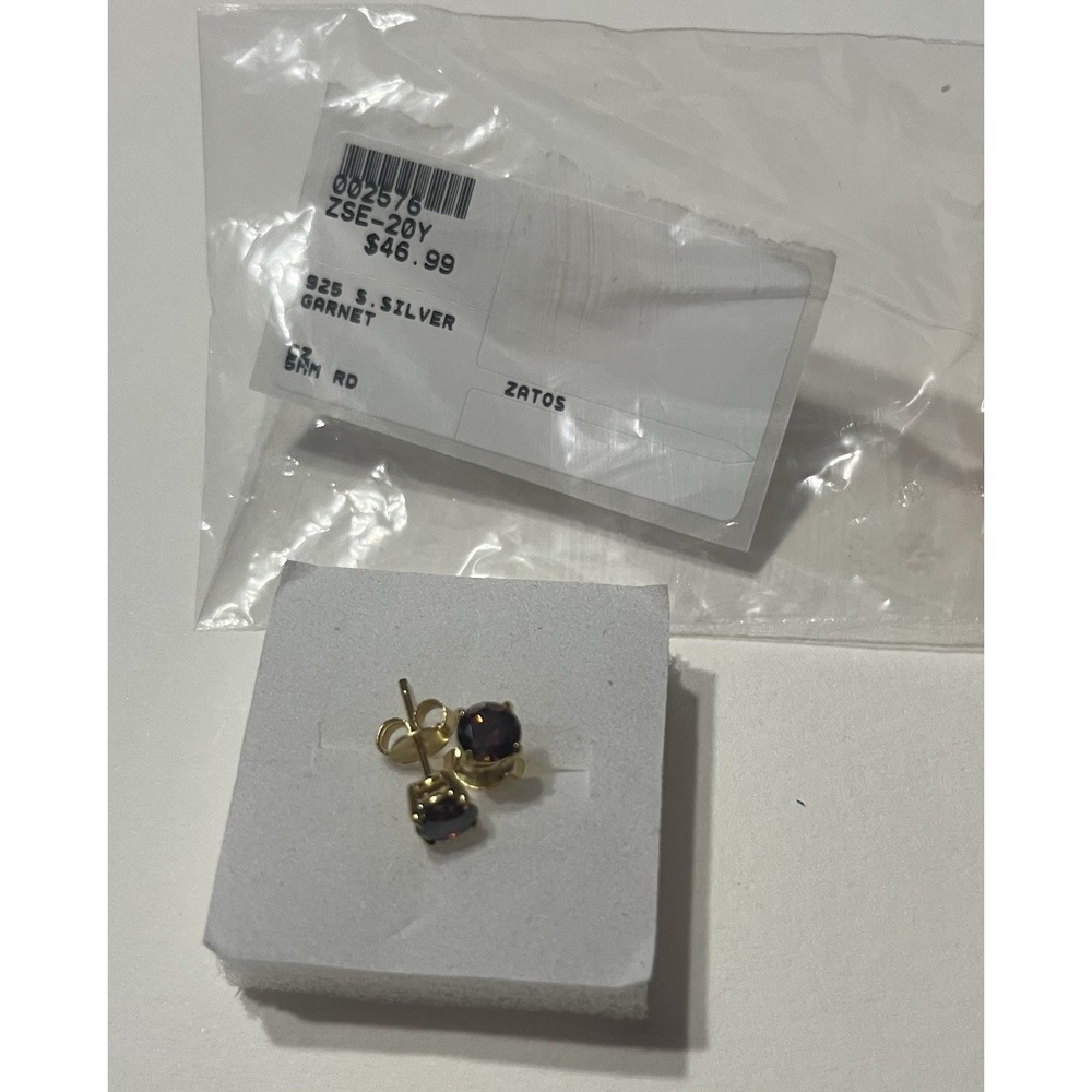 Gold‎ Over 925 Sterling Silver Garnet Stud Earrings, MSRP 46.99 New With Tags